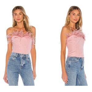 LPA Strapless Pink Feather Trim Bustier Corset Tube Top Blouse XL Ostrich Glam